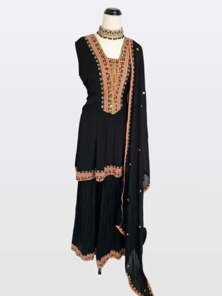 Colourful mirror work gharara